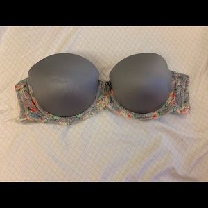 Grey strapless lace trim bra